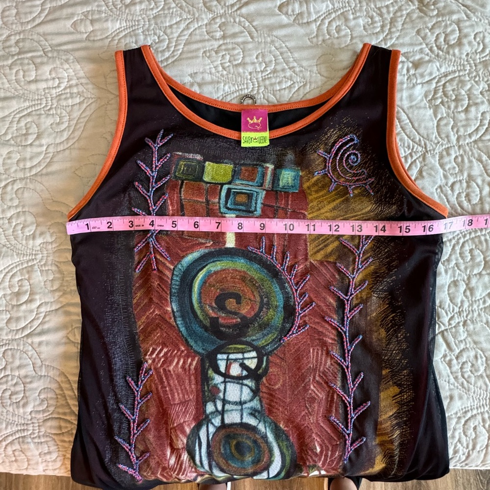 Save The Queen Vintage Brown/Purple/Orange Asymmetrical Dress size Large - Picture 14 of 17